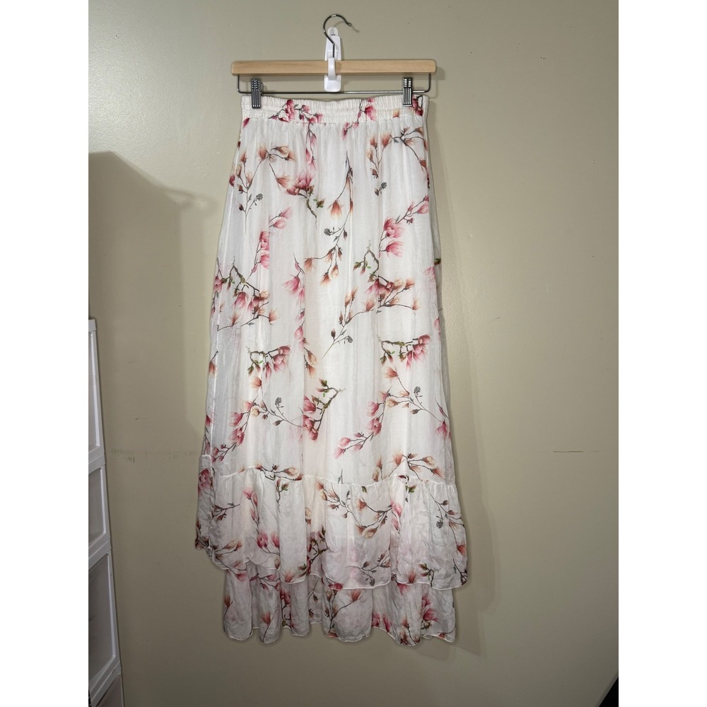 Elena Baldi Italy Silk Blend Fairy Boho Floral Maxi Skirt Tiered Ruffle Womens L